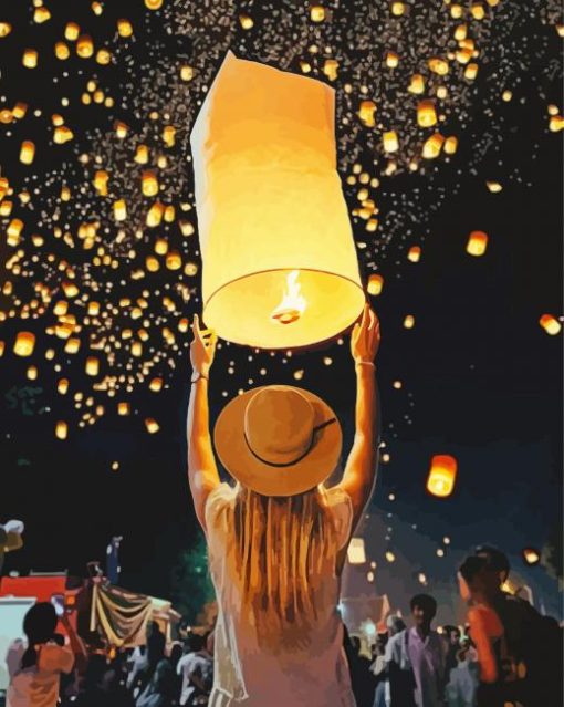Aesthetic Lanterns In The Sky Diamond Painting Art