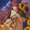 Aesthetic Sunflower Anime Girl Illustration Diamond Painting Art