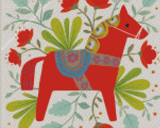 Floral Dala Horse Diamond Painting Art