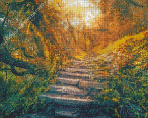 Forest Steps At Sunset Diamond Painting Art