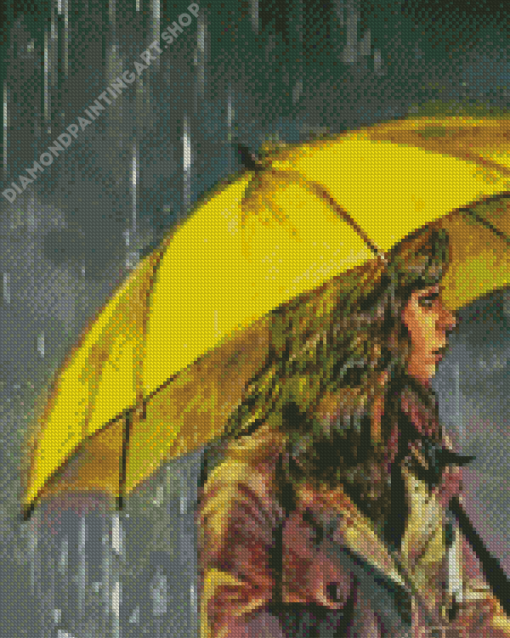 Lady With Yellow Umbrella Diamond Painting Art