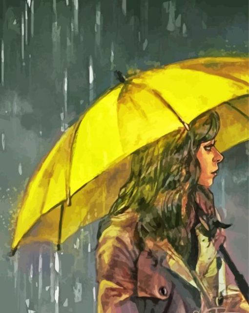 Lady With Yellow Umbrella Diamond Painting Art