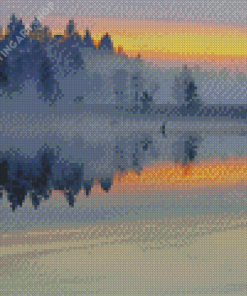 Misty Lake Water Reflection Diamond Painting Art
