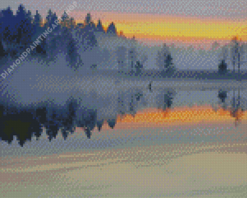 Misty Lake Water Reflection Diamond Painting Art