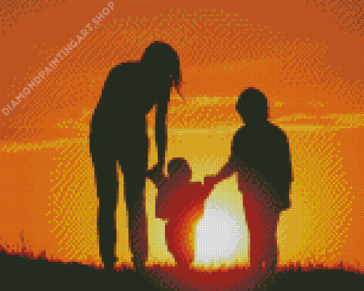 Mom And Two Kids Silhouette Diamond Painting Art