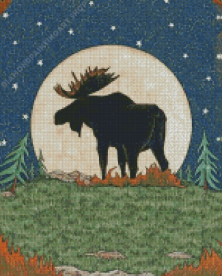 Moose And Moon Diamond Painting Art