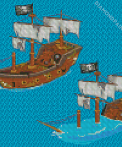 Pirate Ships In Water Diamond Painting Art