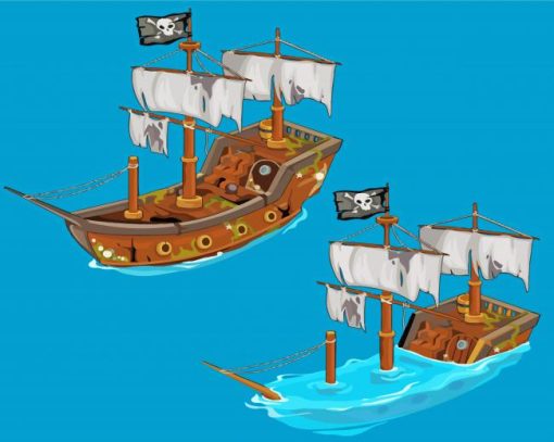 Pirate Ships In Water Diamond Painting Art