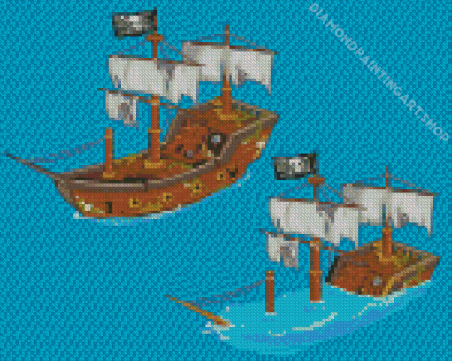 Pirate Ships In Water Diamond Painting Art