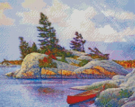 Red Canoe Diamond Painting Art