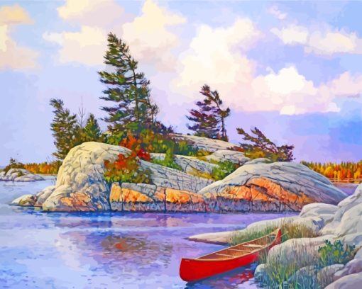 Red Canoe Diamond Painting Art