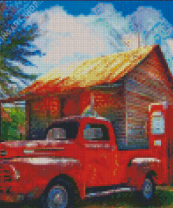 Red Old Gas Station Truck Art Diamond Painting Art