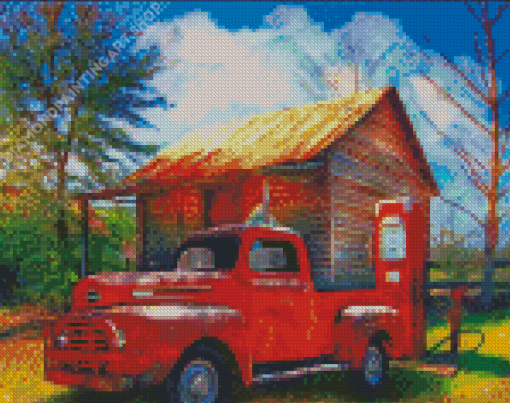 Red Old Gas Station Truck Art Diamond Painting Art