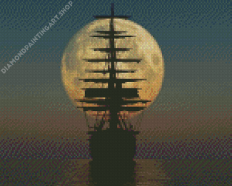 Sailing Ship Moon Silhouette Diamond Painting Art