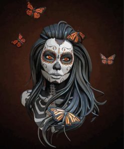 Sugar Skull Girl With Butterflies Diamond Painting Art
