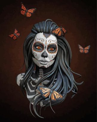 Sugar Skull Girl With Butterflies Diamond Painting Art