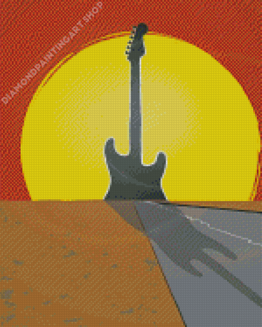 Sunset With Guitar Diamond Painting Art