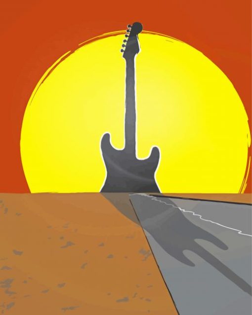 Sunset With Guitar Diamond Painting Art