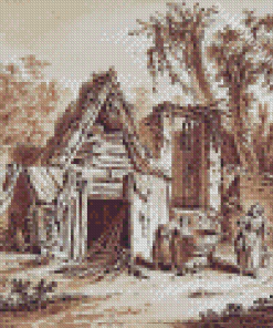 Washer Women In Front Of A Cottage By Johann Georg Wille Diamond Painting Art