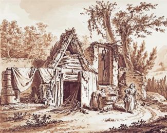 Washer Women In Front Of A Cottage By Johann Georg Wille Diamond Painting Art
