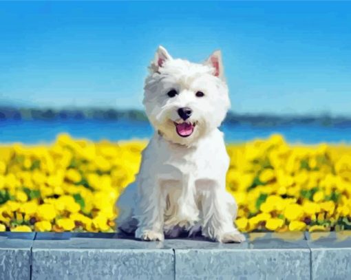 White Highland Terrier Pet Diamond Painting Art
