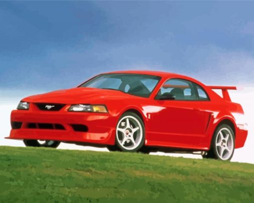 Aesthetic 2000 Red Mustang Car Diamond Painting Art