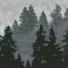 Aesthetic Foggy Forest Trees Diamond Painting Art