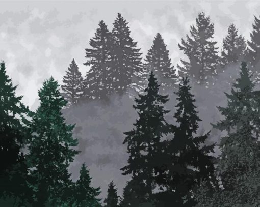 Aesthetic Foggy Forest Trees Diamond Painting Art