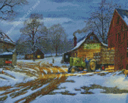 Aesthetic Winter Farm Diamond Painting Art