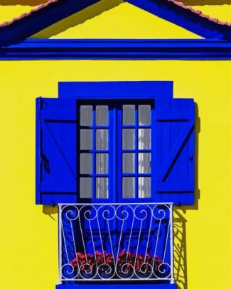 Aesthetic Blue And Yellow House Diamond Painting Art