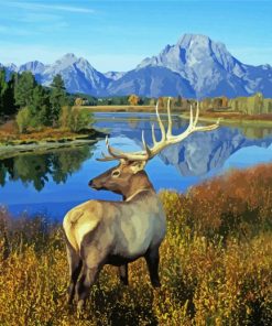 Aesthetic Deer By The River Diamond Painting Art