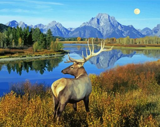 Aesthetic Deer By The River Diamond Painting Art