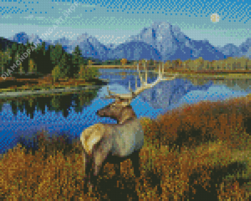 Aesthetic Deer By The River Diamond Painting Art