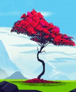 Aesthetic Red Tree Diamond Painting Art