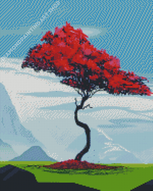 Aesthetic Red Tree Diamond Painting Art