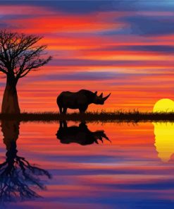 Aesthetic Rhino sunset Diamond Painting Art