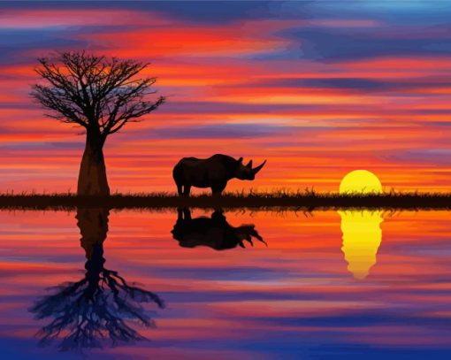 Aesthetic Rhino sunset Diamond Painting Art