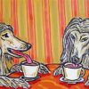 Afghan Hound Dogs Drinking Coffee Diamond Painting Art