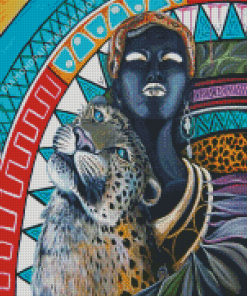 African Black Woman With Leopard Art Diamond Painting Art