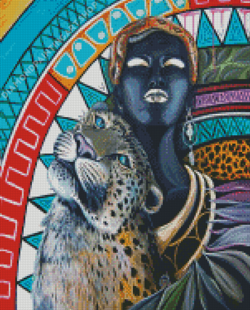 African Black Woman With Leopard Art Diamond Painting Art