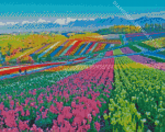 Colorful Flower Fields Italy Diamond Painting Art