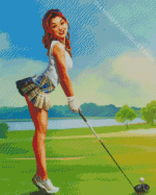 Cute Golf Lady Diamond Painting Art