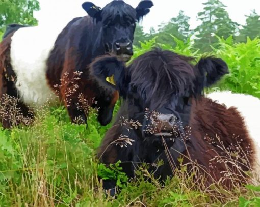 Cute Little Cows Grazing Diamond Painting Art