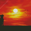 Dog Watching Sunset Silhouette Diamond Painting Art