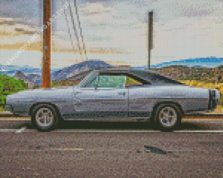 Grey 1968 Dodge Charger Diamond Painting Art