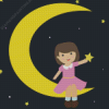 Little Girl Sitting On Crescent Moon Diamond Painting Art