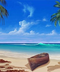Paradise Beach With Row Boat Diamond Painting Art