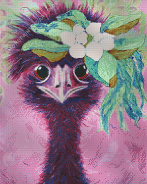Purple Ostrich And Flowers Diamond Painting Art
