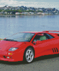 Red Lamborghini Diablo Diamond Painting Art