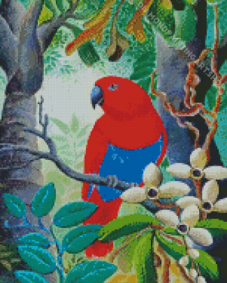Red Eclectus Parrot Diamond Painting Art